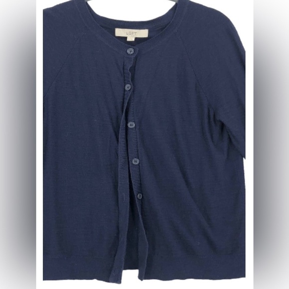 LOFT Women's Preowned Navy Blue Size Med Button Up Lightweight Cardigan Sweater - Picture 3 of 10